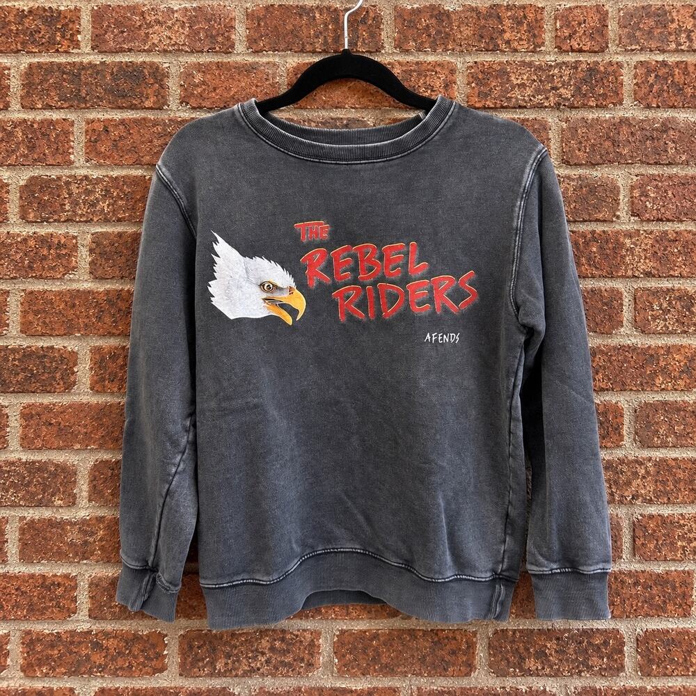 Afends Rebel Riders Eagle Graphic Washed Sweatshirt Gray Medium